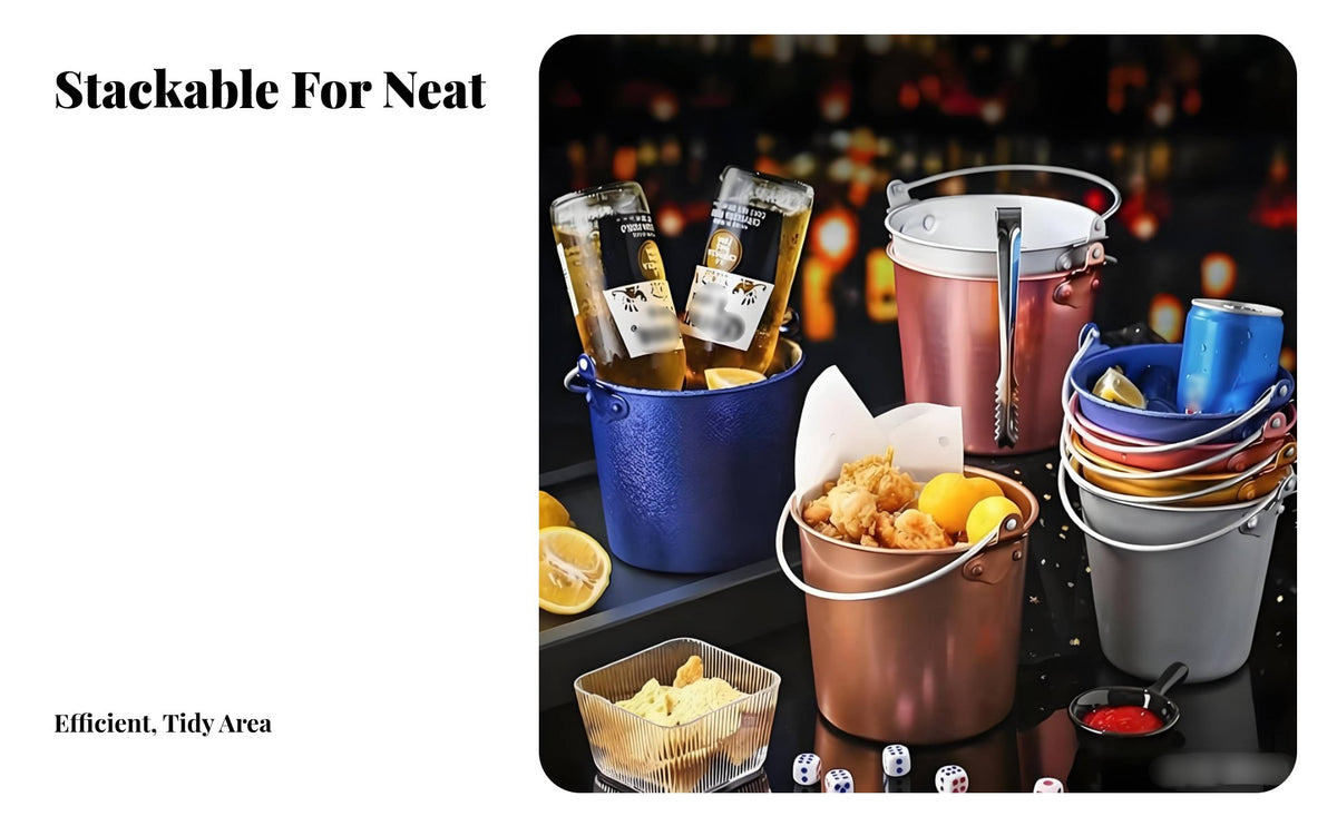 Metal Ice Container with Handle Food-Grade Portable Fried Chicken Pail Metal Ice Container Sturdy Handles Party Drink Chiller