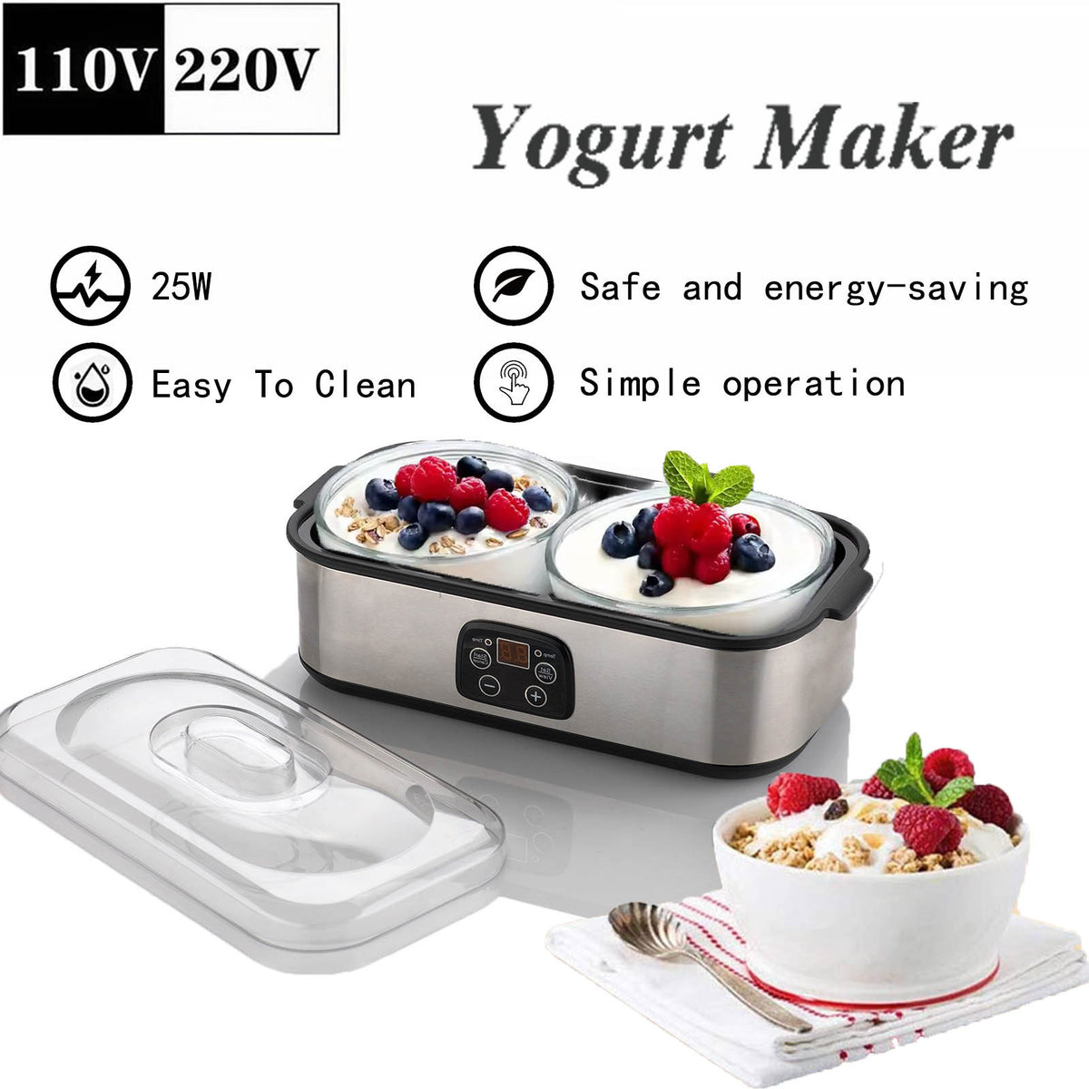 跨境2杯酸奶机自制果酱冰淇淋布丁早餐机YOGURT MAKER酸奶发酵机