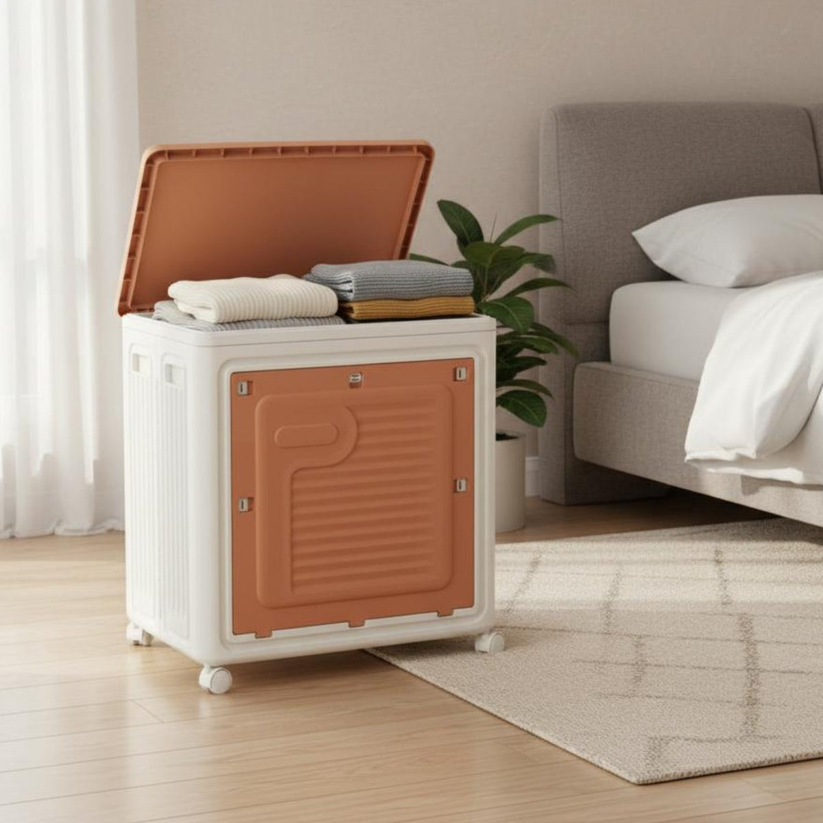 foldable Wheeled Box Large Capacity Storage Container hinged lid for Closet
