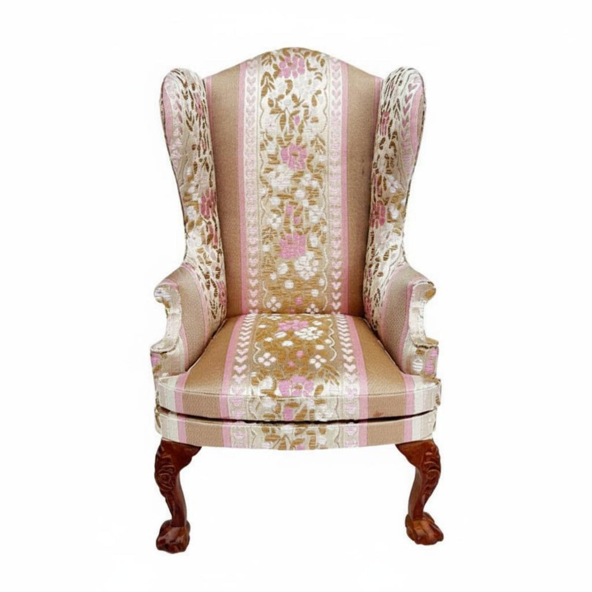 1:6 Scale Armchair Handmade Dollhouse Wingback Chair Detail Miniature Floral Textile for Diorama