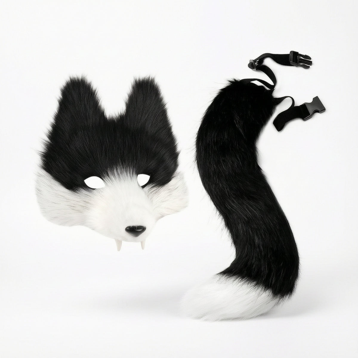 2 Pieces Animal Mask and Tail Set Furry Mask Soft for Dress-up Parties