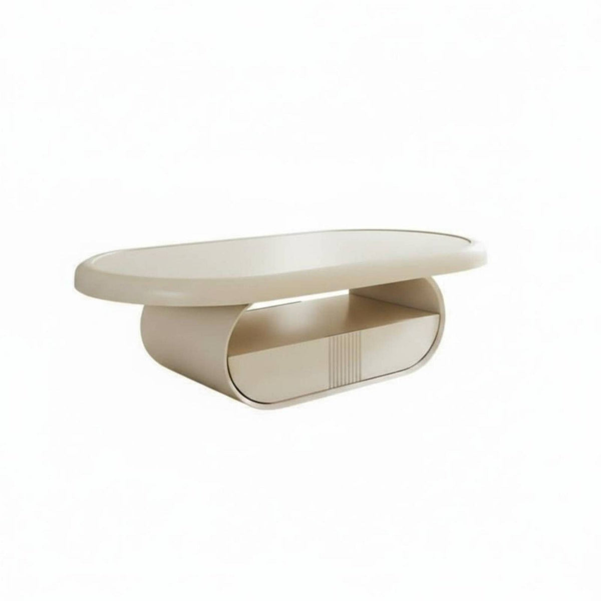 dual-level Oval Table Modern Minimalist design Living Room Furniture High-Gloss Finish Integrated Storage Shelf for Lounge Area