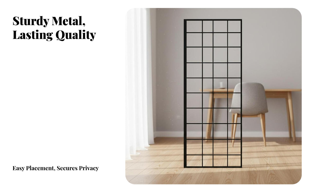No-Drill Installation Iron Art Partition Panel Modern Design Hollow Grid Room Divider Long-Lasting Complimentary Standing Room Divider Multi-Functional for Apartment Dwellers, Away Ice Workers, Business Owners, Bedroom, Entrance Hall, Hotel, Restaurant