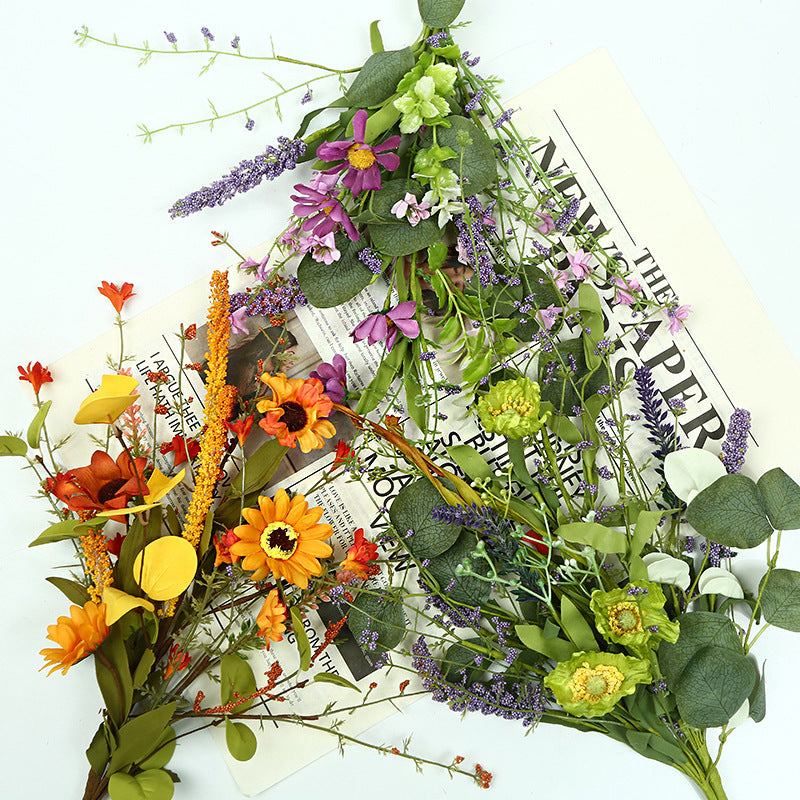 Artificial Flower Bouquet with Daisies, Lavender, and Eucalyptus