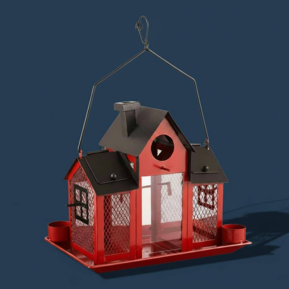 Solar Bird Feeder House Roofed Garden Decor for Outdoor