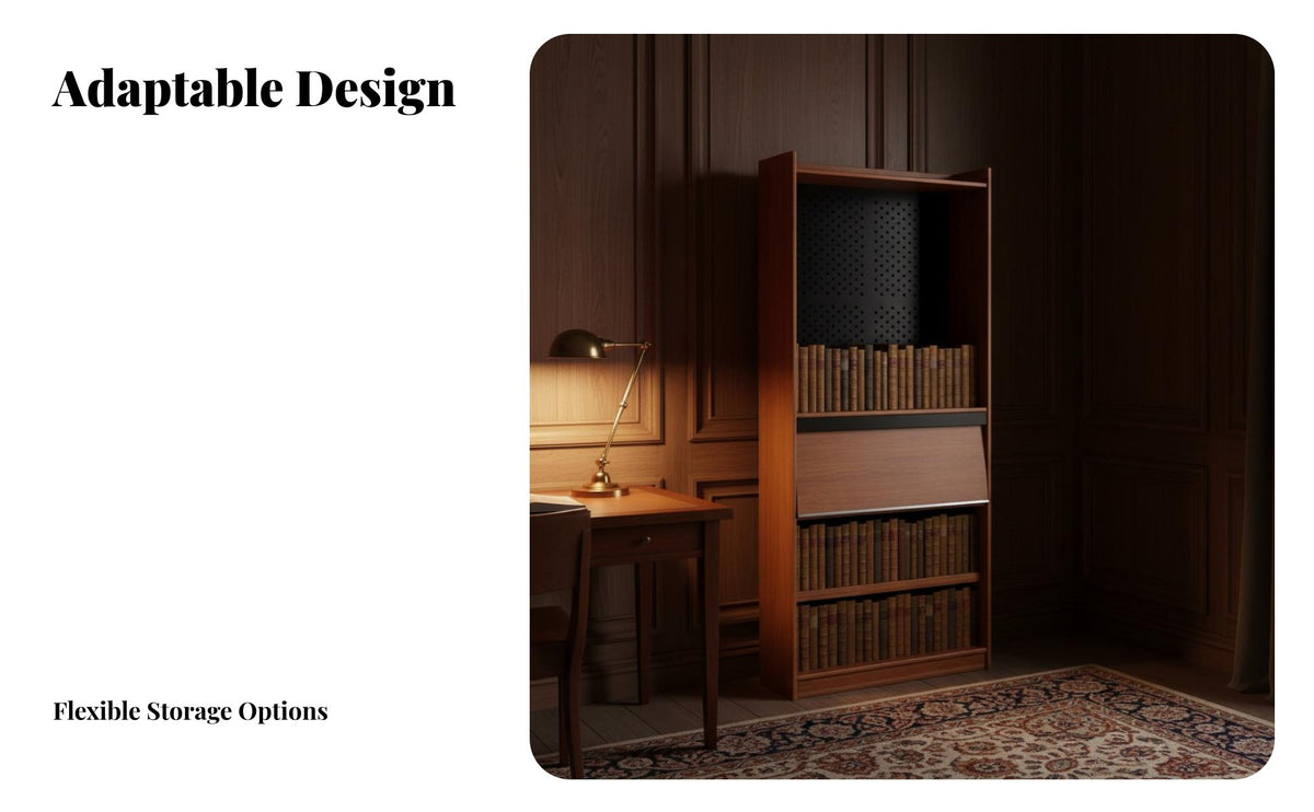 Vintage and aesthetic shelving unit with Integrated Seat Multi-Functional Design vertical unit Large Capacity Storage System for Book Lovers, homeowners, Families, Study Room, literary Corner