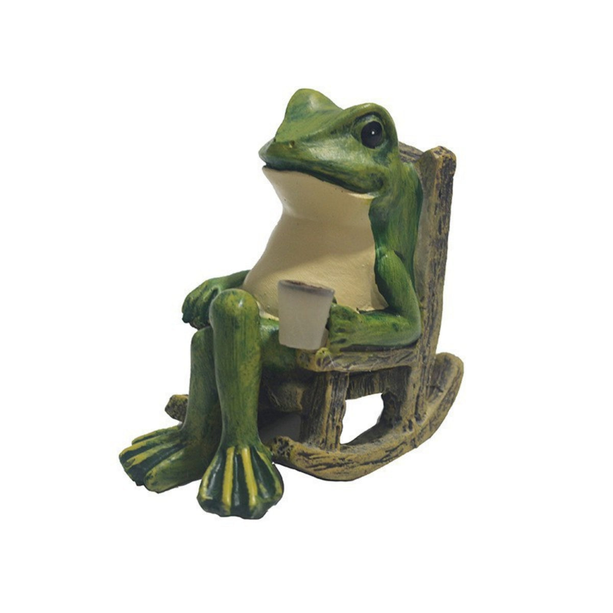 Frog in Rocking Chair Statue Cozy Frog Garden Statue with Lights Glowing