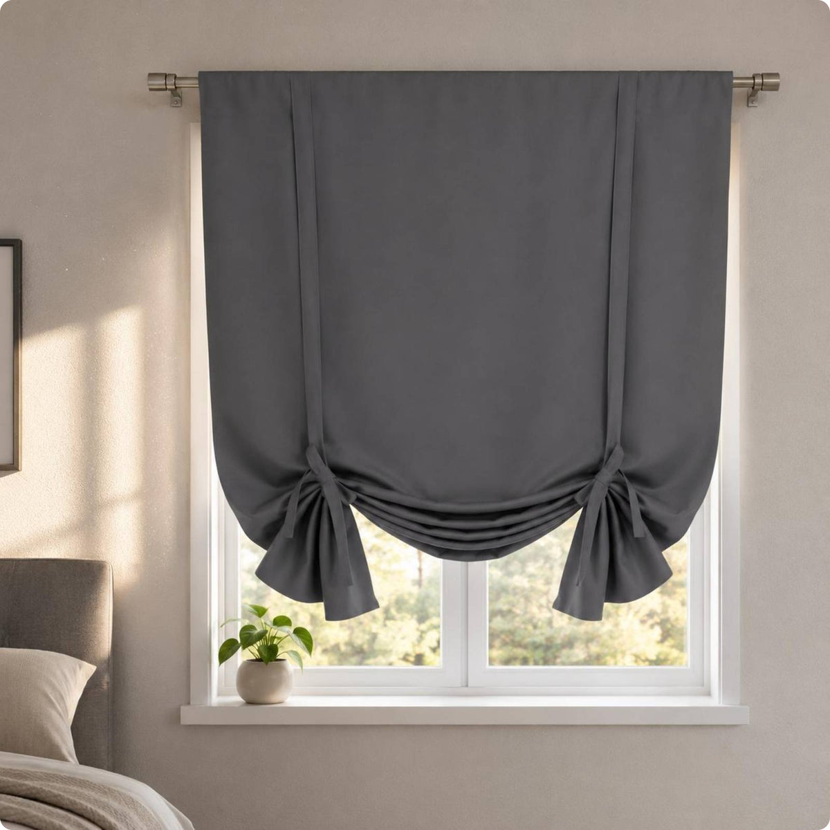 Tie-up Curtain Panel Solid Color Rod Pocket Curtain Simple Finish