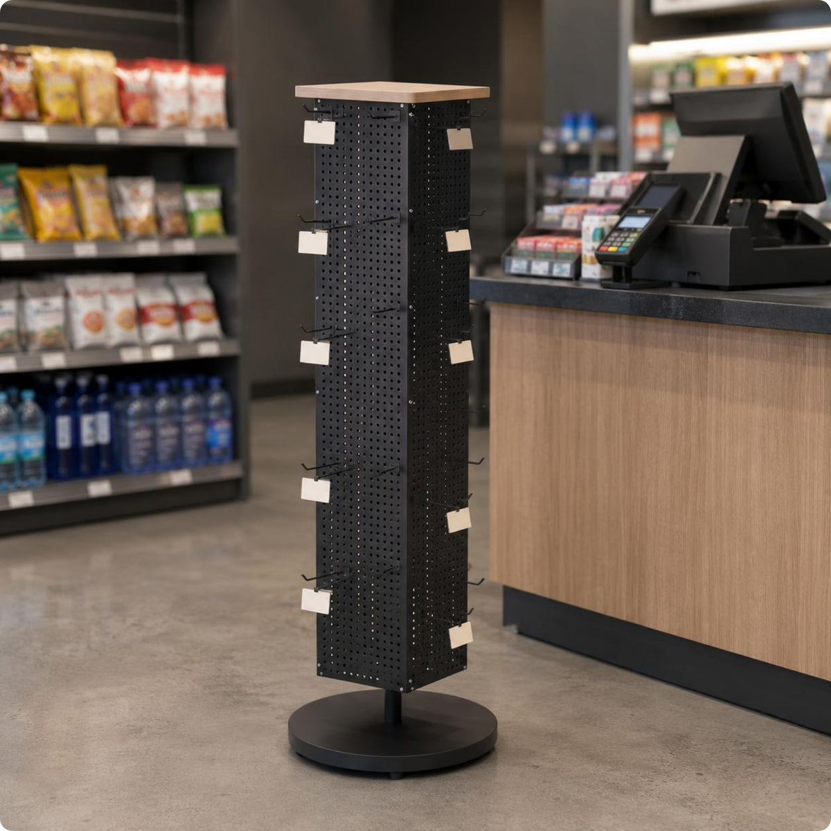 Pegboard Floor Display Tall and Narrow Retail Display Fixture Light Neutral