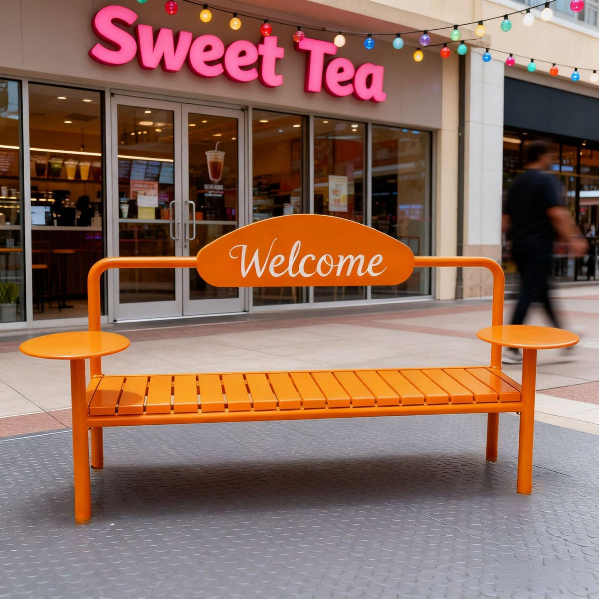 Welcome Backrest Bench Weather-Resistant Welcome Sign Bench business-grade Grade outsidedoor Furniture for Property Managers, home residents, public green space, Backyard, Deck