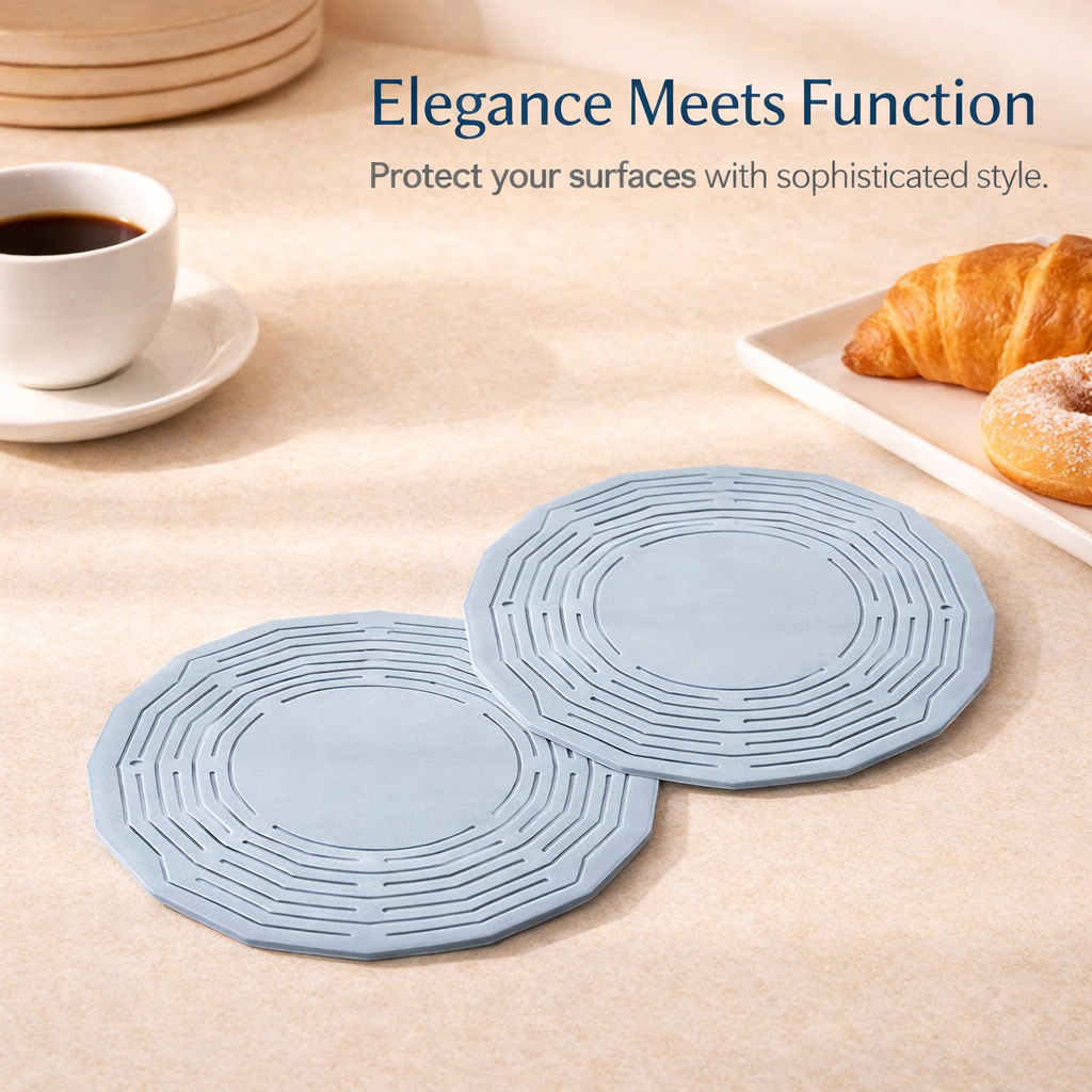 Food Grade Silicone Coaster Set for Kitchen Dining Table, Heat Resistant Waterproof Mat, Non-Slip Placemat for Home Cooks