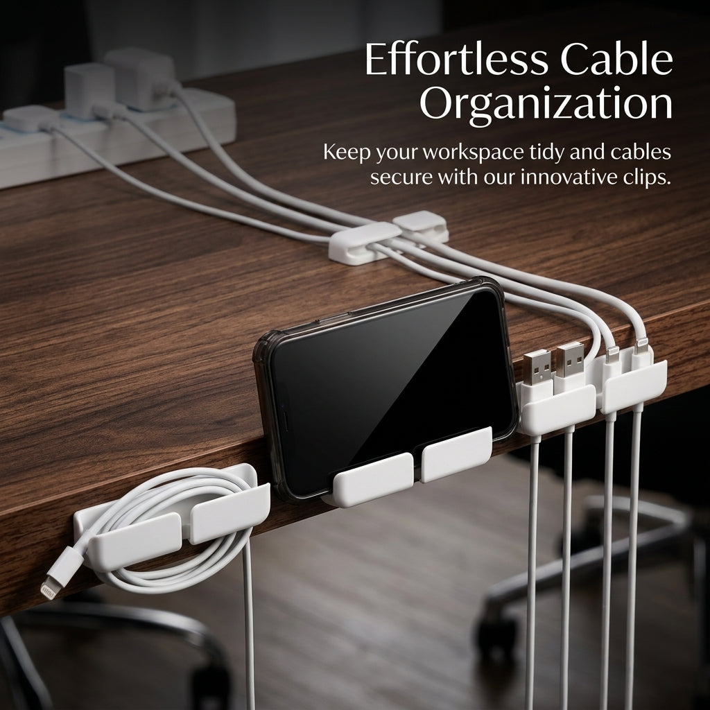 3 Pack Self Adhesive Cable Clips Cord Organizer, Desktop Wire Management Holder for Data Cables