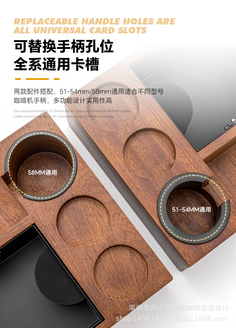 Wooden Multi-Function Coffee Tamper Station with Knock Box