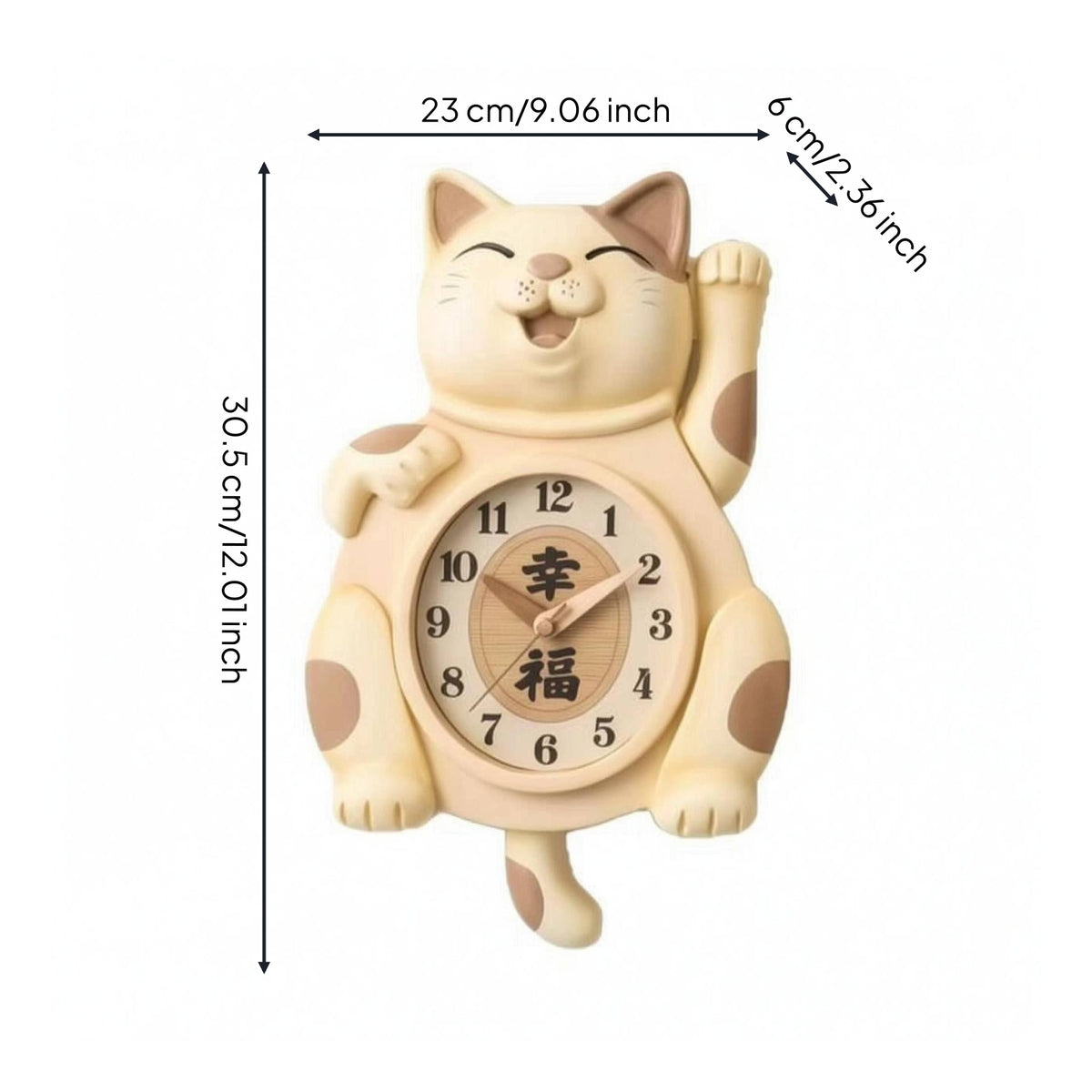 Maneki-Neko Timepiece Wood-Like Finish Home Decor Resin