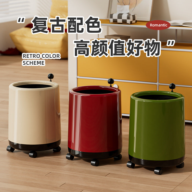 Modern Light Luxury Trash Can, Plastic, 10L, Double Layer, with Wheels Option