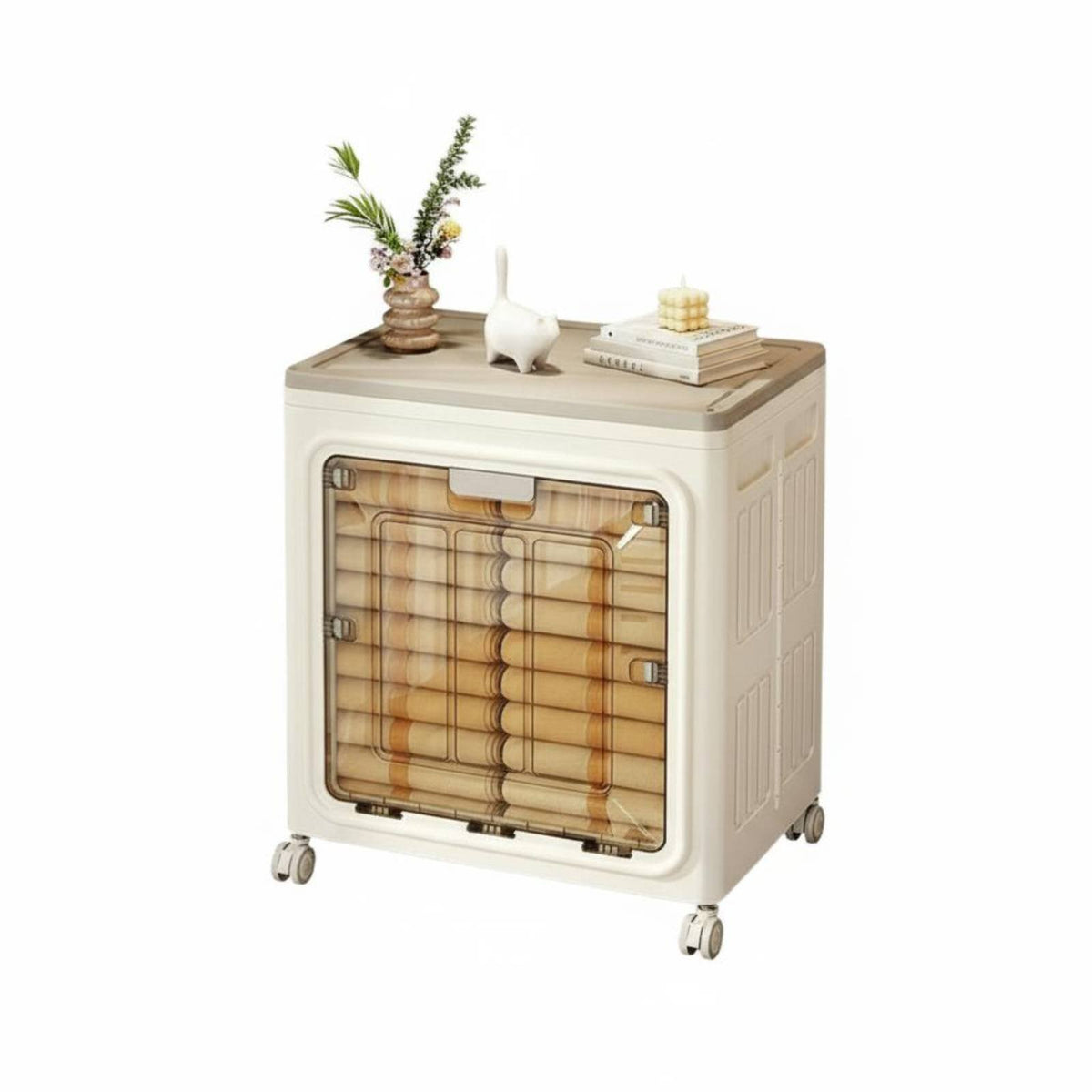 foldable Fabric Box Foldable Lidded Bin with view panel Stackable for Living Room