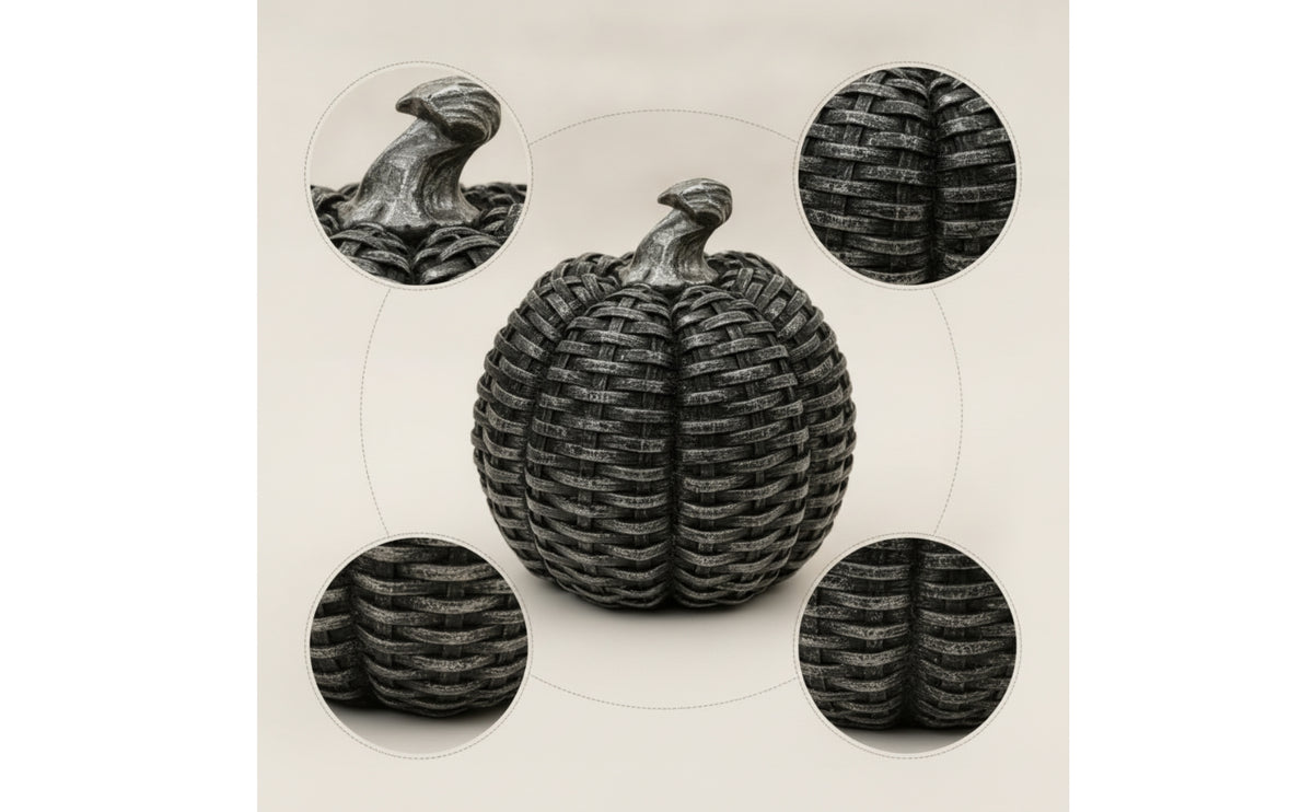 Rattan-Look Resin Pumpkin Woven Pumpkin Decor Rustic Pumpkins Vintage for Tabletop, Mantel