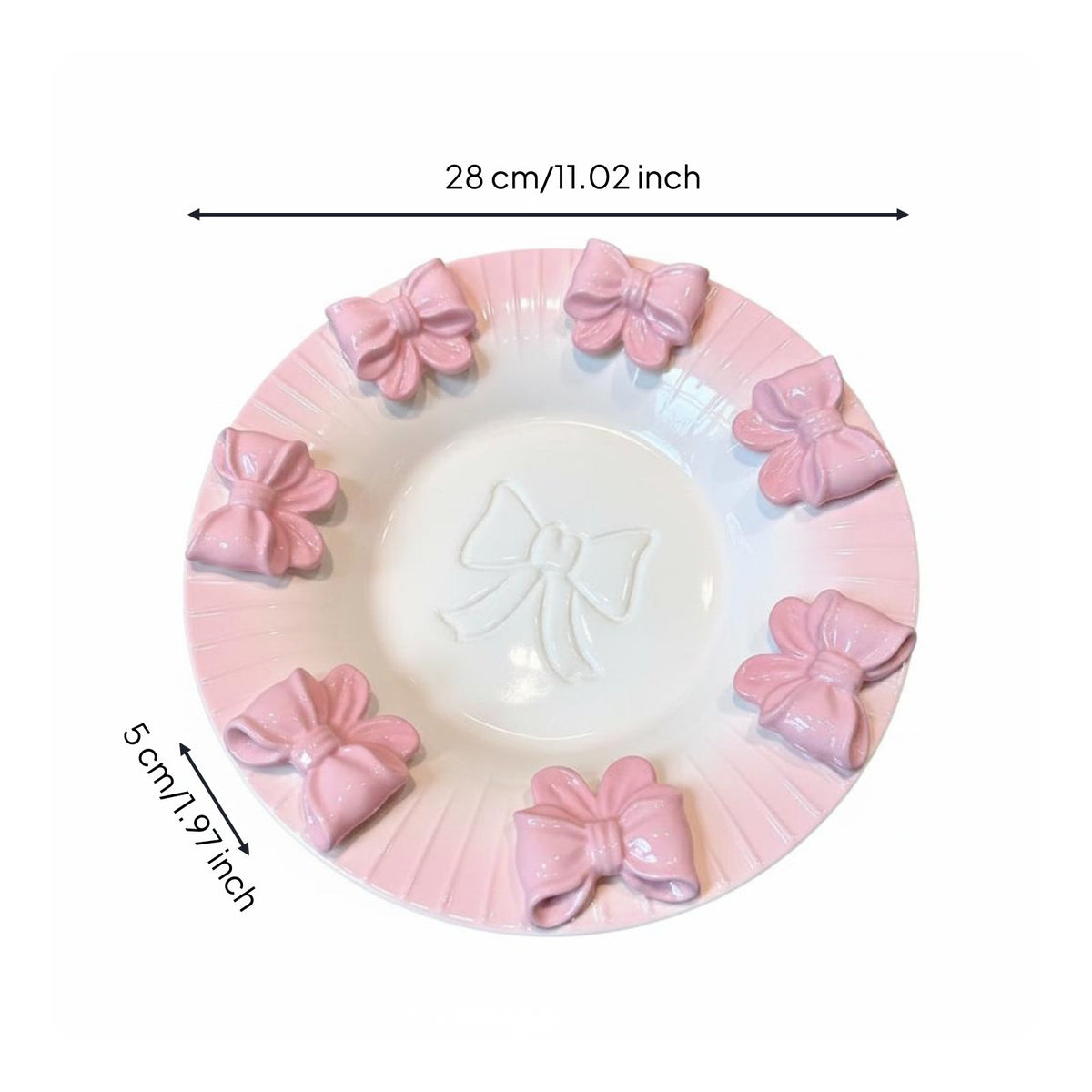 3D Embossed Bow Plate Hand-Painted Pink Bow Plate Underglaze Color for Girls