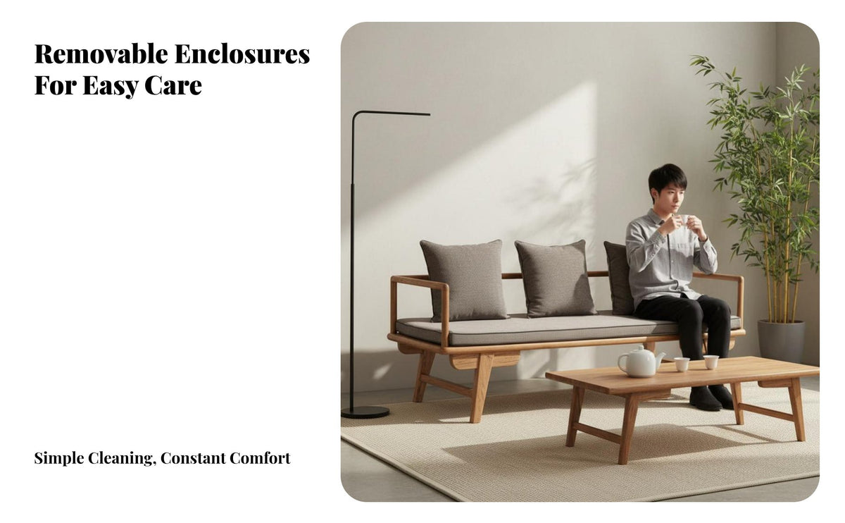 New Chinese design 3-Seater Wooden Frame Settee Removable and cleanable upholstery 3-Person Upholstered Settee sturdy Wood Construction Sofa Modern Design for Families, Apartment Dwellers, Homeowners, Lounge Area, Den