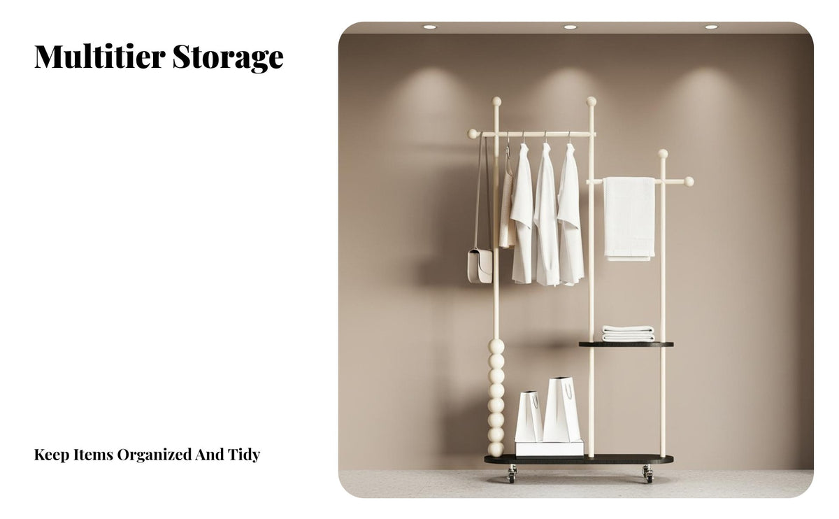 Movable with Wheels Rolling Clothes Rack Portable Wheeled Multi-Level Hanging Rust Resistant Garment Stand High Load Capacity for Homeowners, Students, Retailers, Bedroom, Laundry Room, Entryway, Walk-in Closet