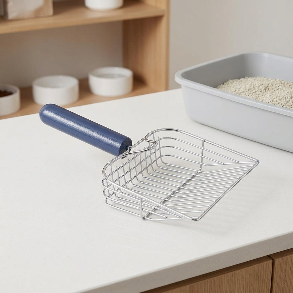 Litter Scooper with Wood Handle, 33*15.5cm Stainless Steel Cat Litter Sifter, Metal Scooper with Large Slots for Fast Sifting and Cleaning