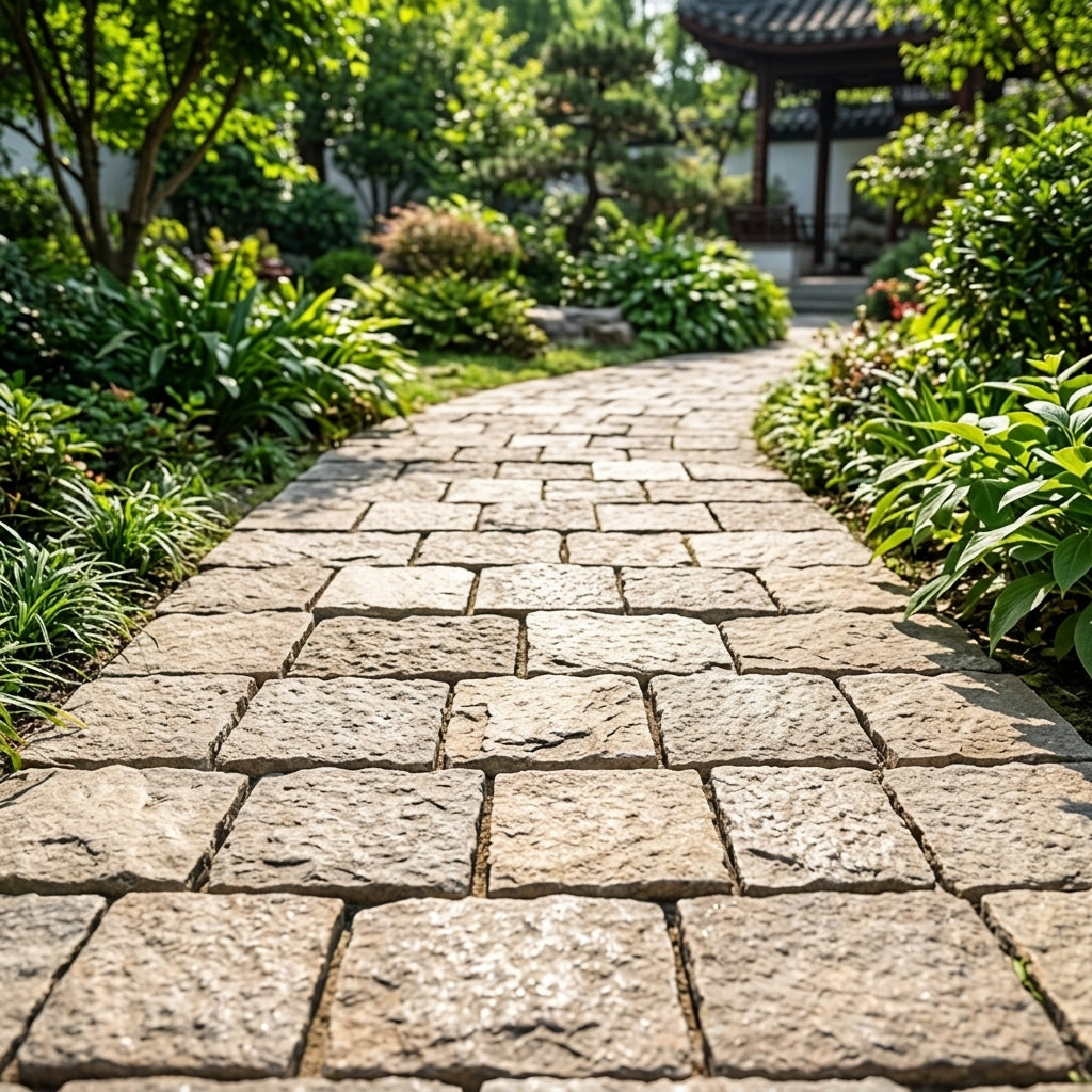 Yellow Granite Stepping Stones, 20x20cm Stone Paving Slabs for Garden Patio, Hard Wearing Outdoor Pavers Aged Step Stone for Landscaping