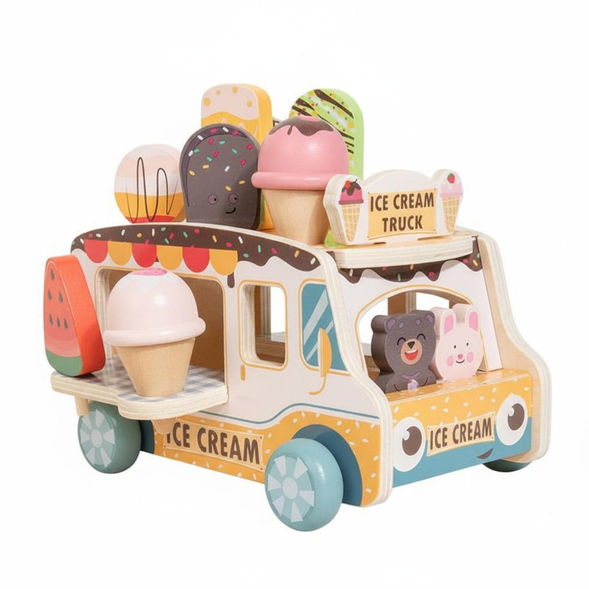 Role-Playing Fun Ice Cream Shop Playset Educational Pretend Play Food Truck Stackable Scoops for Preschoolers, Daycare