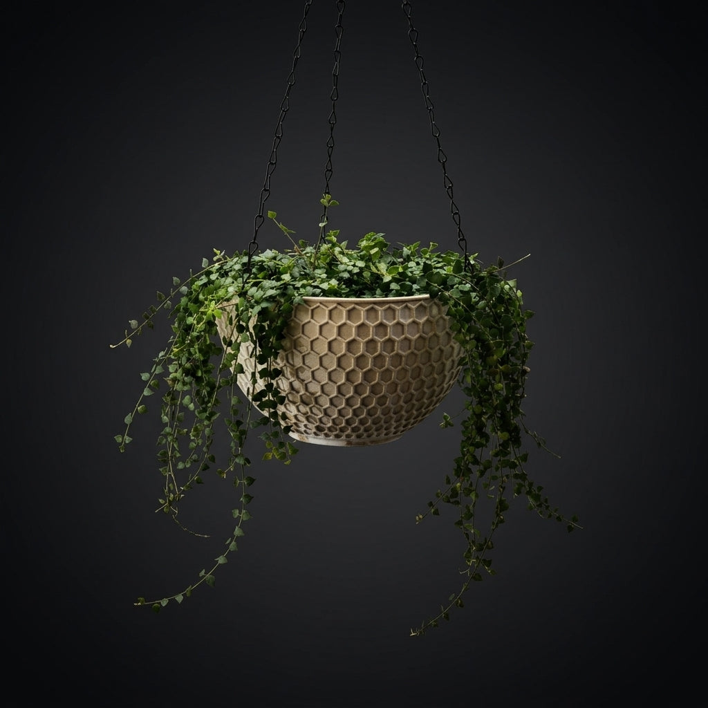 Plant Pots and Hanging Basket for Plants Indoor or Outdoor, Honeycomb Pattern Round Hanging Plant Pot, 25cm Plant Pot for Small Pots for Plants