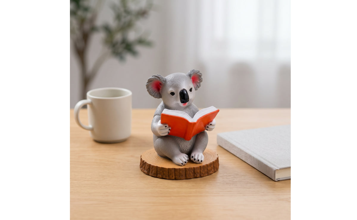 Tabletop Koala Figurine with Wood Base | Resin, for Desk