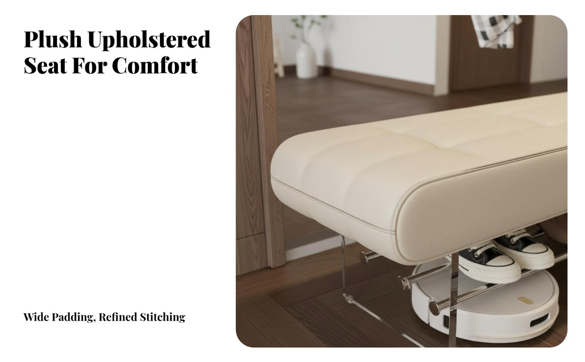 Transparent Legs Acrylic Leg Bench Modern Design Ottoman Minimalist Stylish Backless Seat Luxury & design for Interior Decorators, Homeowners, Adults, End of Bed, Entryway, Dressing Area, Living Room