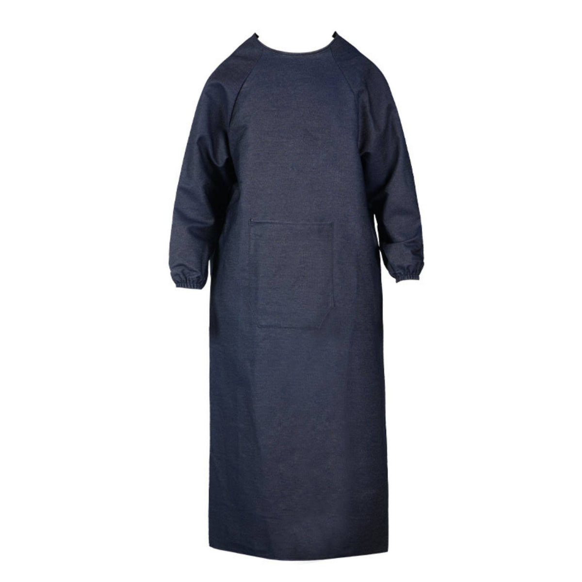 Hard-Wearing Long Sleeve Denim Apron Stain-Resistant Denim Work Gown Dustproof Reversible Wear Work Coat Large Pocket for Welders, Warehouse Workers, Mechanics, Workshop, Garage