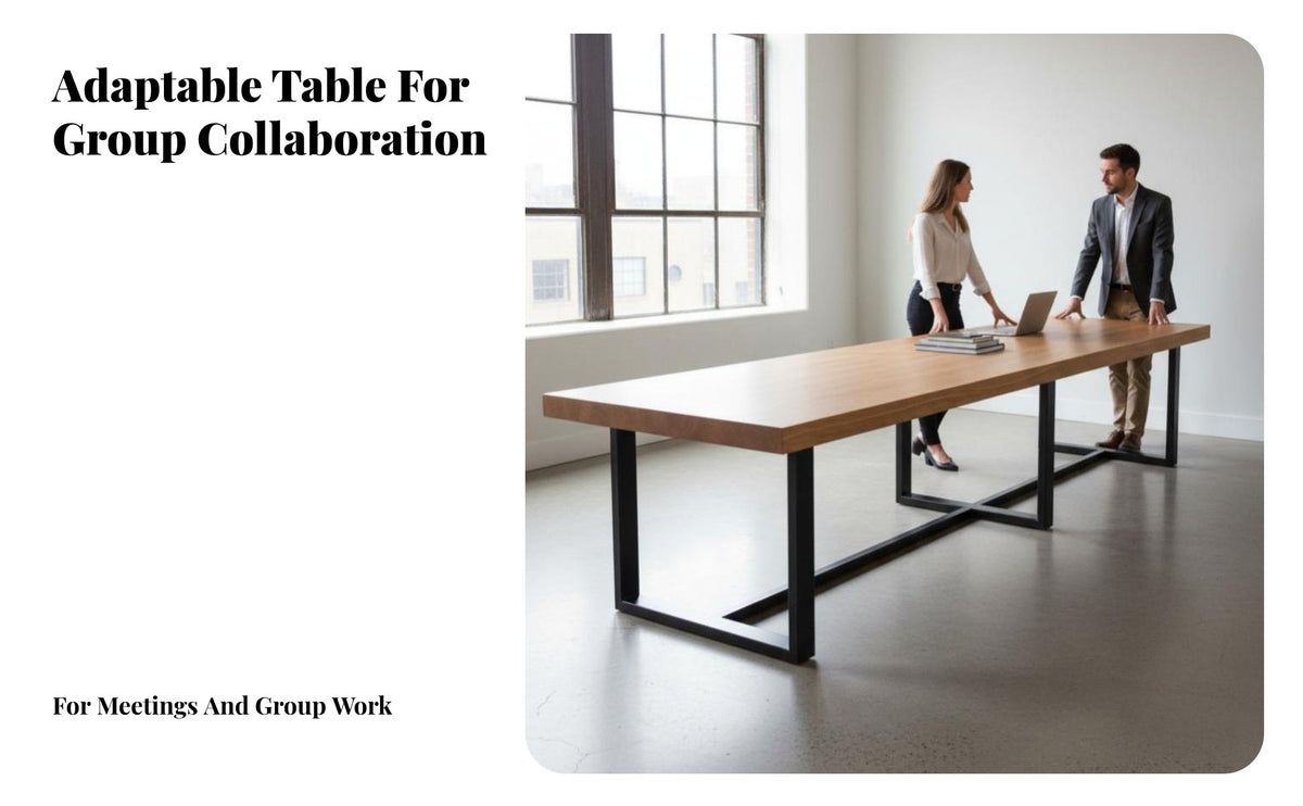 Long Wood-Top Table with Metal Legs utilitarian aesthetic Rectangular Table with Metal Frame Modern Minimalist Design collaborativenference Desk for collaborative-Working Space