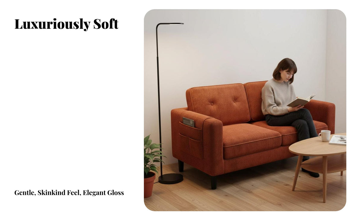 Small Space Solution Minimalist Fabric Sofa Simple Design Corduroy Loveseat Modern design Couch Sturdy Wooden Legs for Apartment Dwellers, duos, Students, Living Room, Reception Area, notice Lounge, Bedroom
