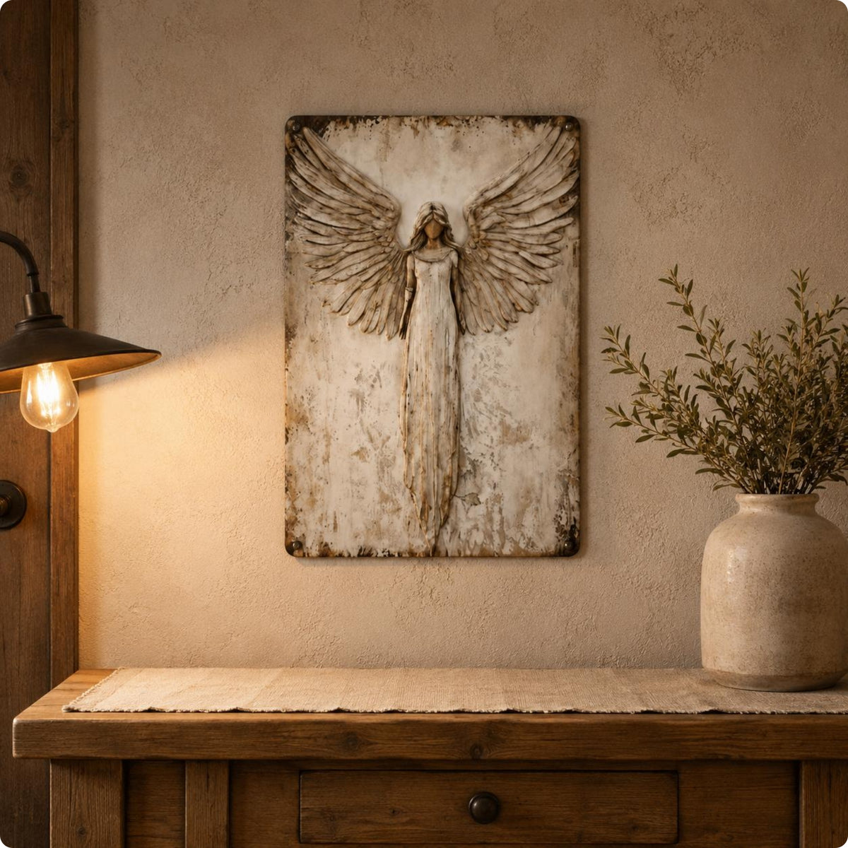Protective Angel Wall Art Weathered Rustic Protective Angel Sign Ready to Hang