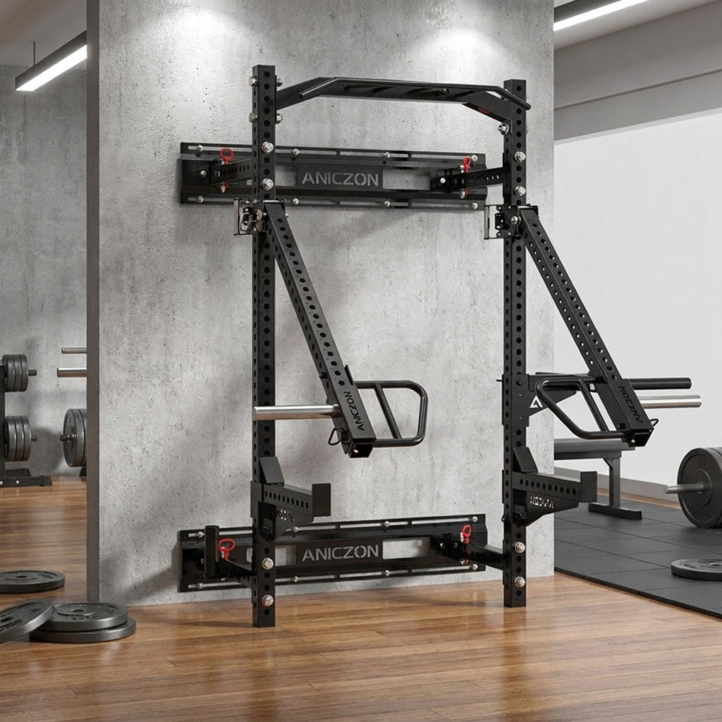Foldable Squat Rack with Pull-Up Bar, Wall-Mounted Dumbbell Rack for Home, 1000 kg Load Capacity, Space-Saving & Height-Adjustable