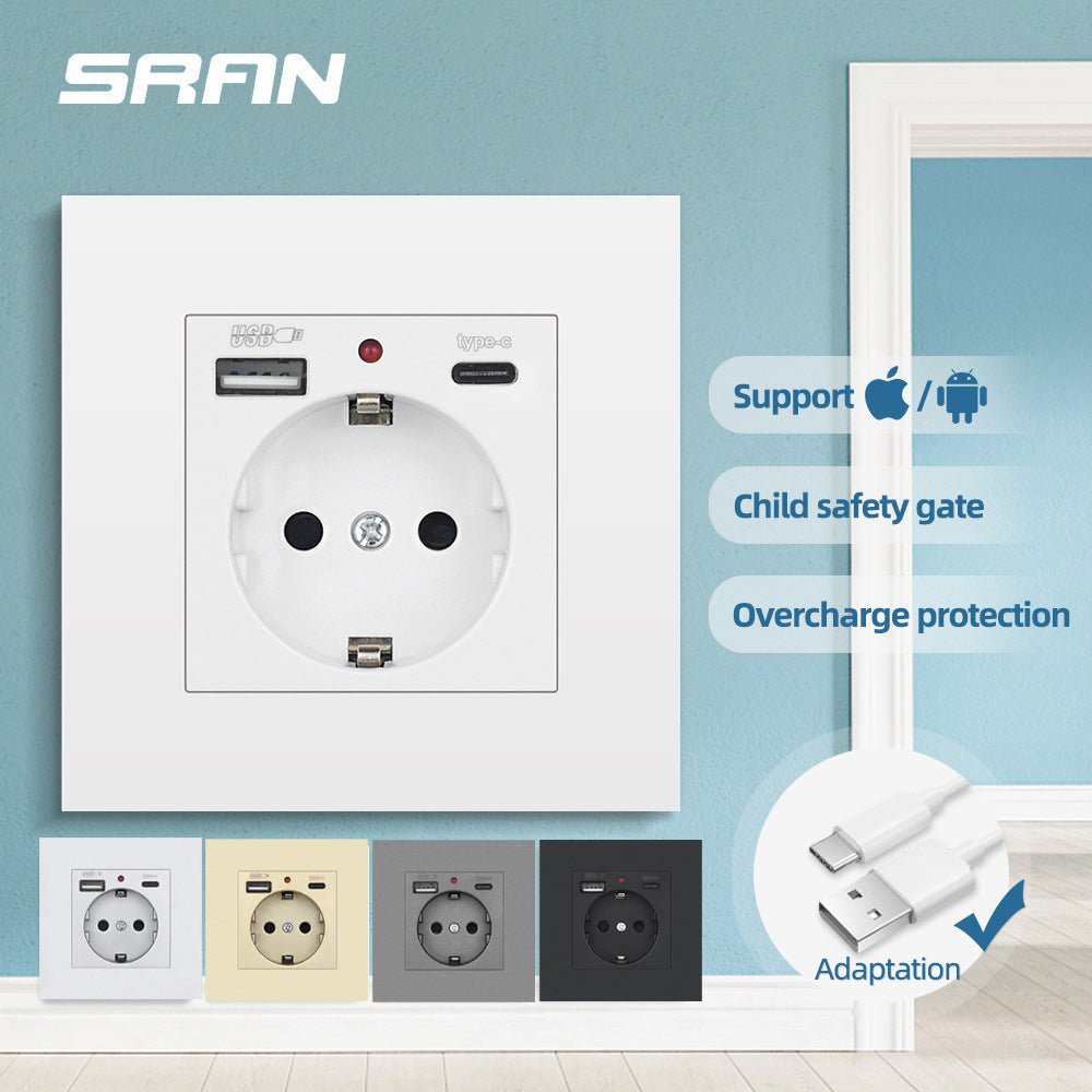 European Standard Wall Power Socket with USB and Type-C, 16A