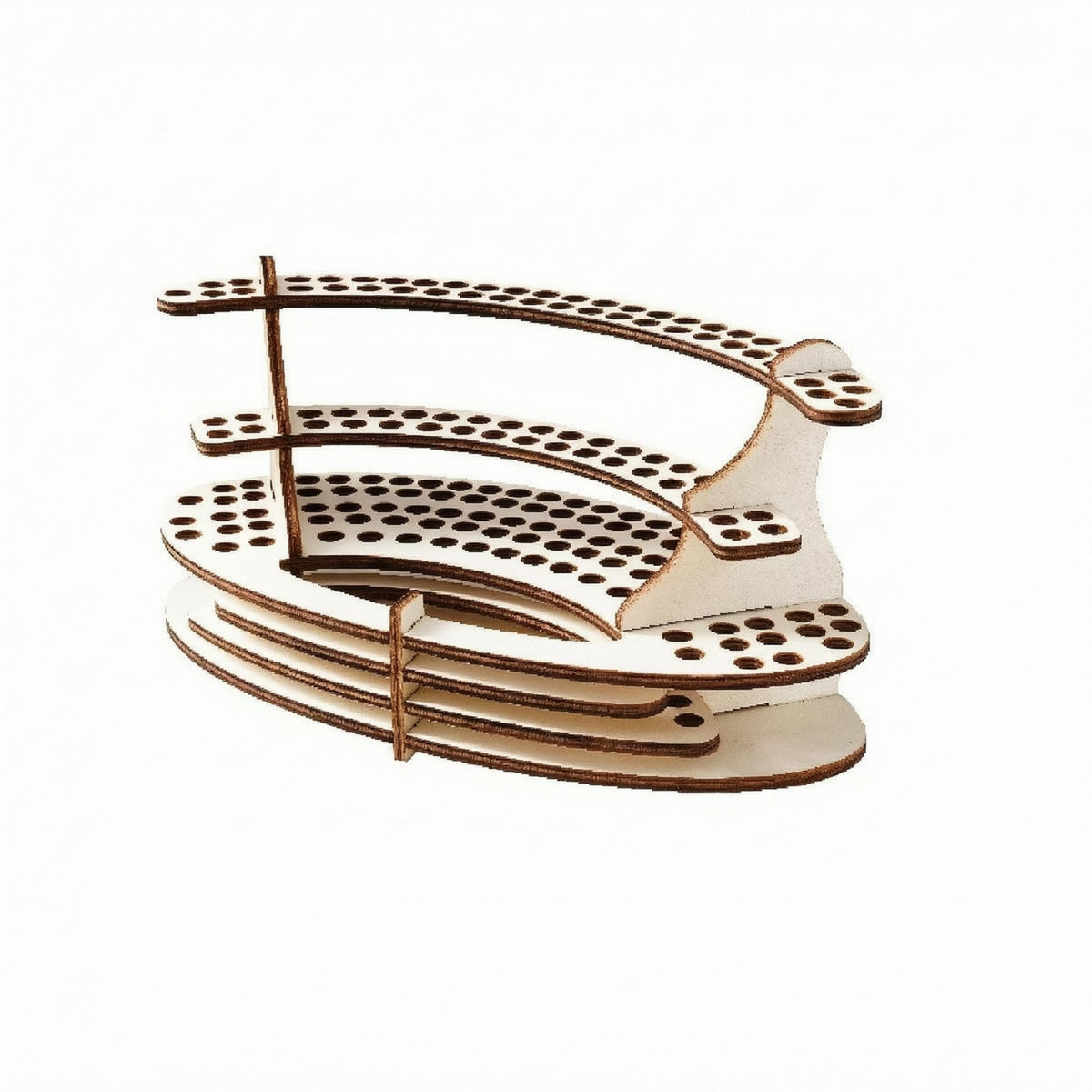 Wood Brush Rack Curved Perforated Tier Rack Handmade