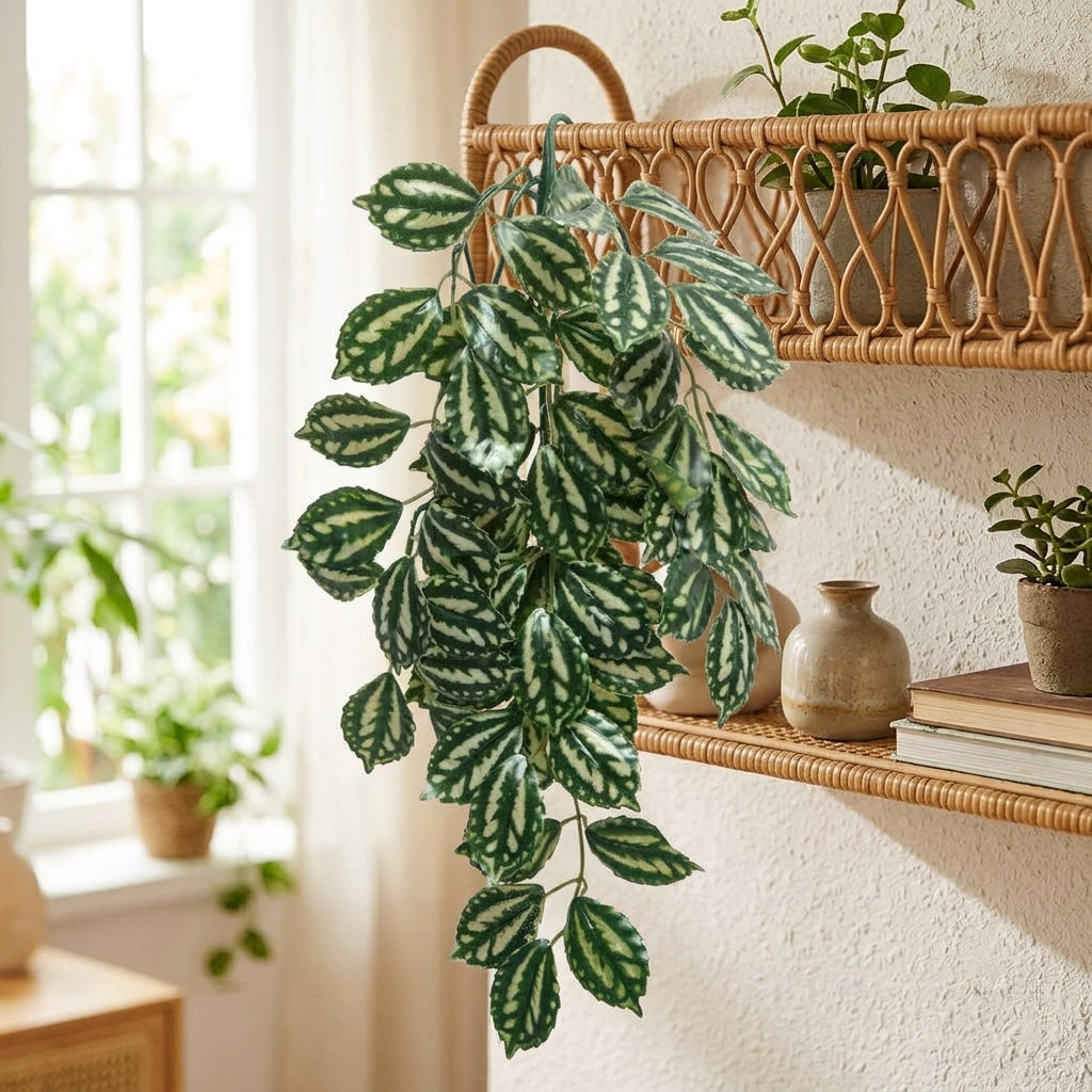 Mixed Artificial Hanging Plants with Artificial Monstera Plant Aquarium Decor, Low-Effort Watermelon and Begonia Foliage