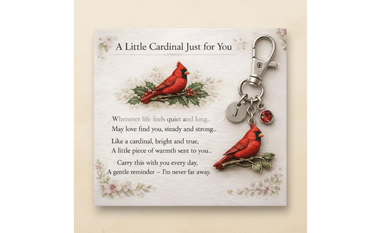Red Bird Figure Keychain Sentimental Gift Key Loop Memorial Charm for Women, Loved Ones