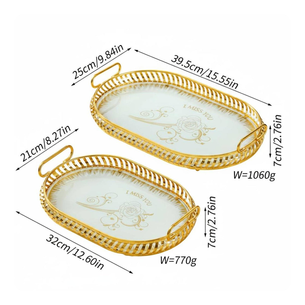 Gold Oval Tray with Handles Light Luxury Aesthetic Iron Art Storage Plate