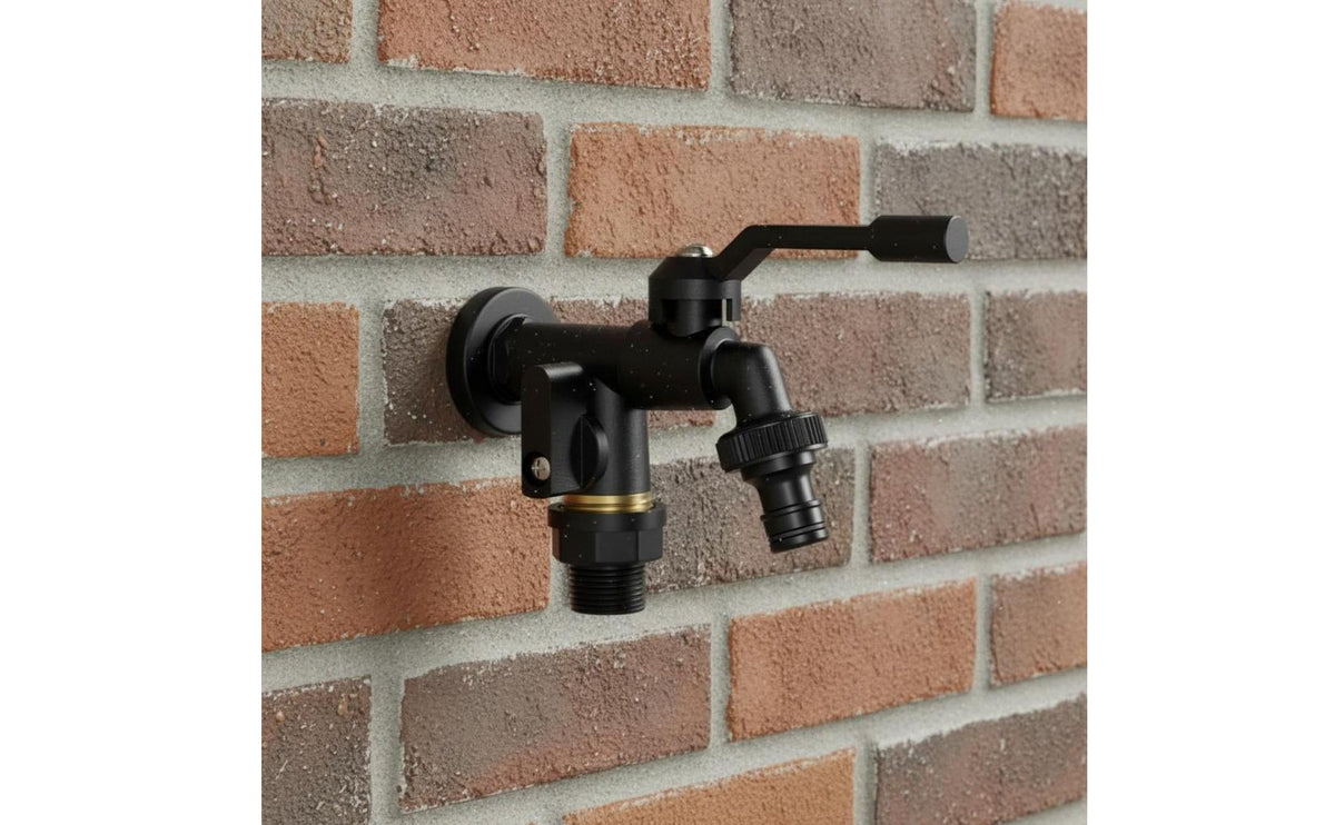 Freeze-Resistant Outdoor Faucet High High-Output-in-Two-out Water Splitter Heavy Duty Black Brass Garden Tap for Patio, Balcony, Laundry Room