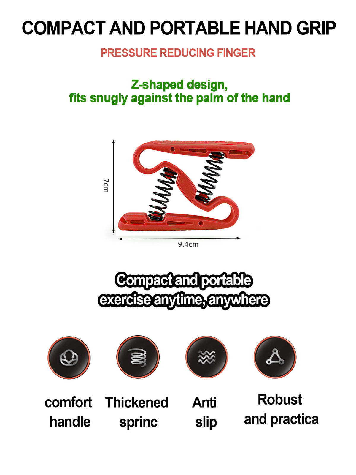 Z-Shaped Hand Grip Strengthener with Spring for Finger and Palm Exercise