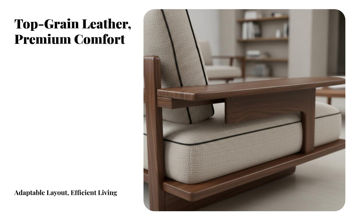 Minimalist Wooden Sofa Asian Influenced Small Compact Sofa Sturdy Construction Low Profile Tranquil Sofa for Apartment Dwellers, Adults, Home