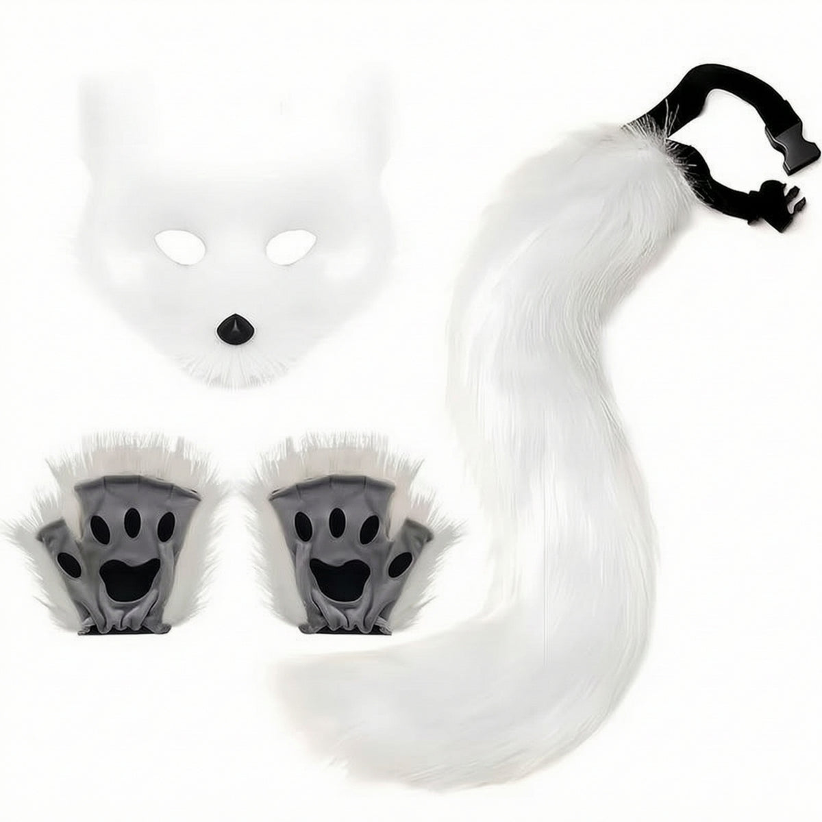 Canine Cosplay Accessory Set Furry Canine Tail with Face Covering Easy to Wear Animal Face Covering and Tail Set for Cosplayers