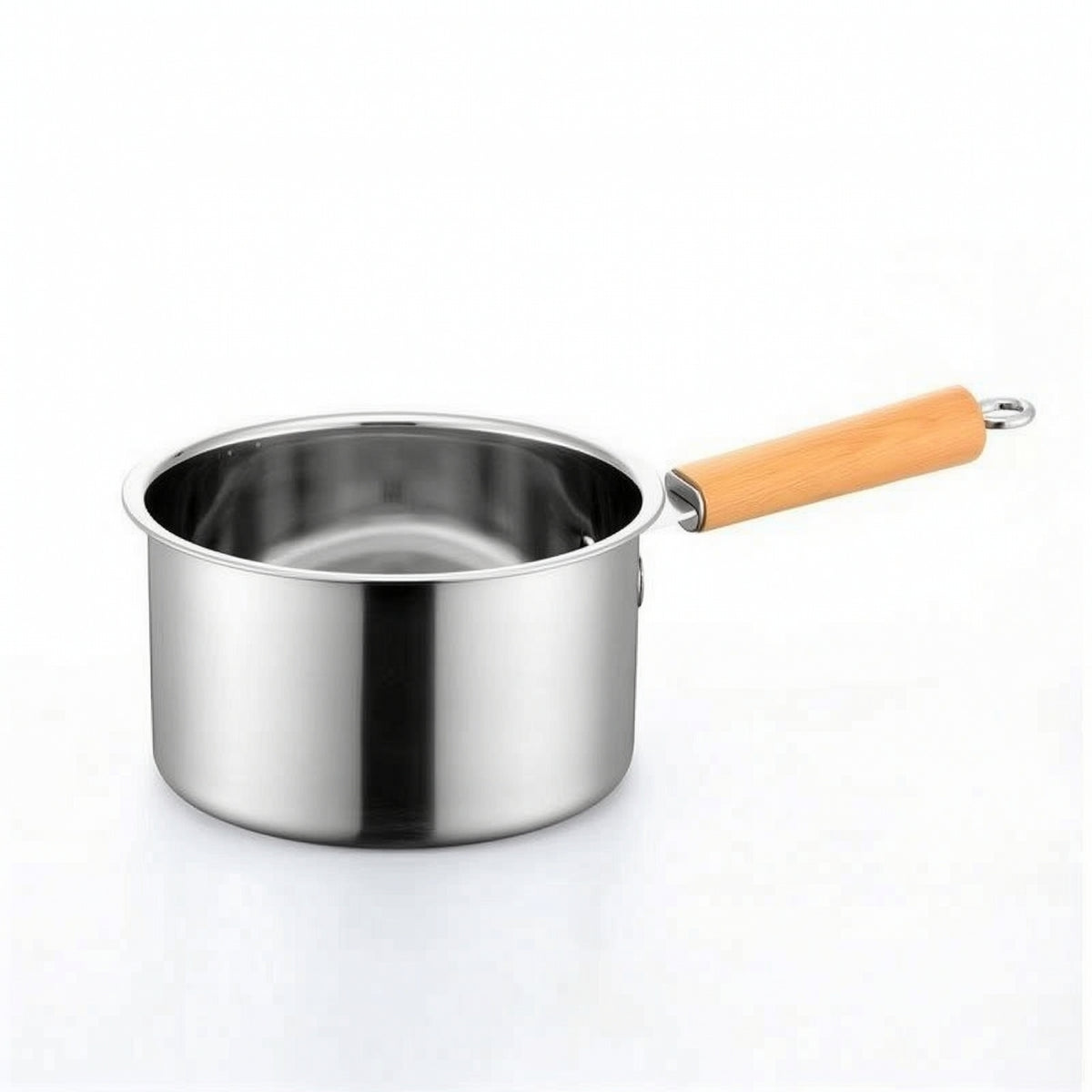 Easy to Clean Frying Pot with Wooden Handle Comfortable Grip Stainless Steel Frying Pot Compact Saucepan Deep for Daily Cooking