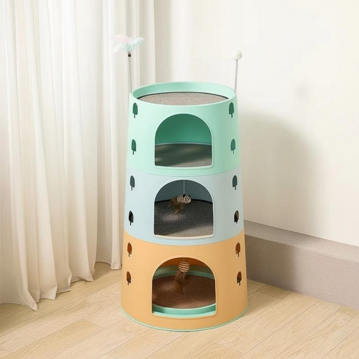 Cat Tree Condo with Scratching Pad and Ventilation