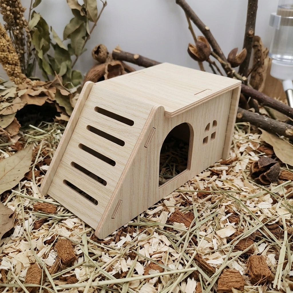 Wooden Hamster House and Villa Multi-Piece Set, Solid Wood Habitat with Hamster Swing, Climbing Ladder and Hideouts for Dwarf Hamsters Gerbils