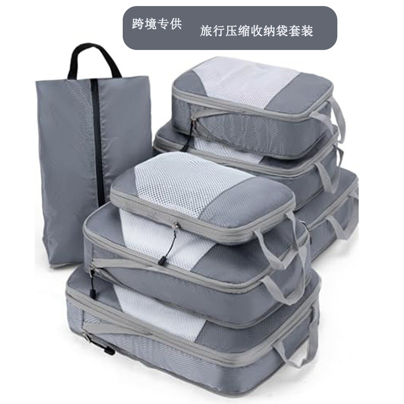 Travel Compression Storage Bag 7-Piece Set with Handle, Portable Suitcase Organizer for Clothes and Pants