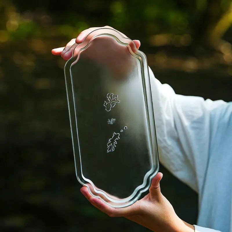 Qicai Liuji Ancient Wax-Cast Glass Ruyi Tea Tray Rectangular Dry Brewing Plate