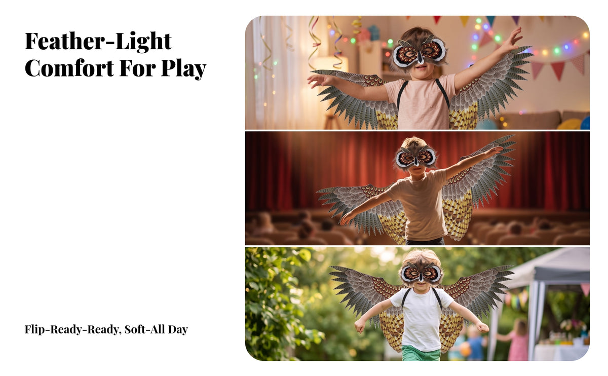 Easy to Wear Owl Costume Set with Mask One Size Fits Most Owl Wings with Eye Mask Lightweight Costume Prop Comfortable for Children, Stage Performance, Carnival